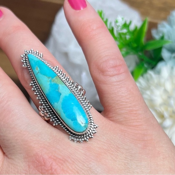 Jewelry - Genuine Mohave Turquoise Long 925 Ring Size 7 Native Southwestern Santa Fe New